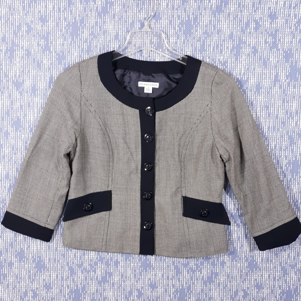 Pendleton Virgin Wool Blazer Jacket Womens Size 10 Blue Button Up